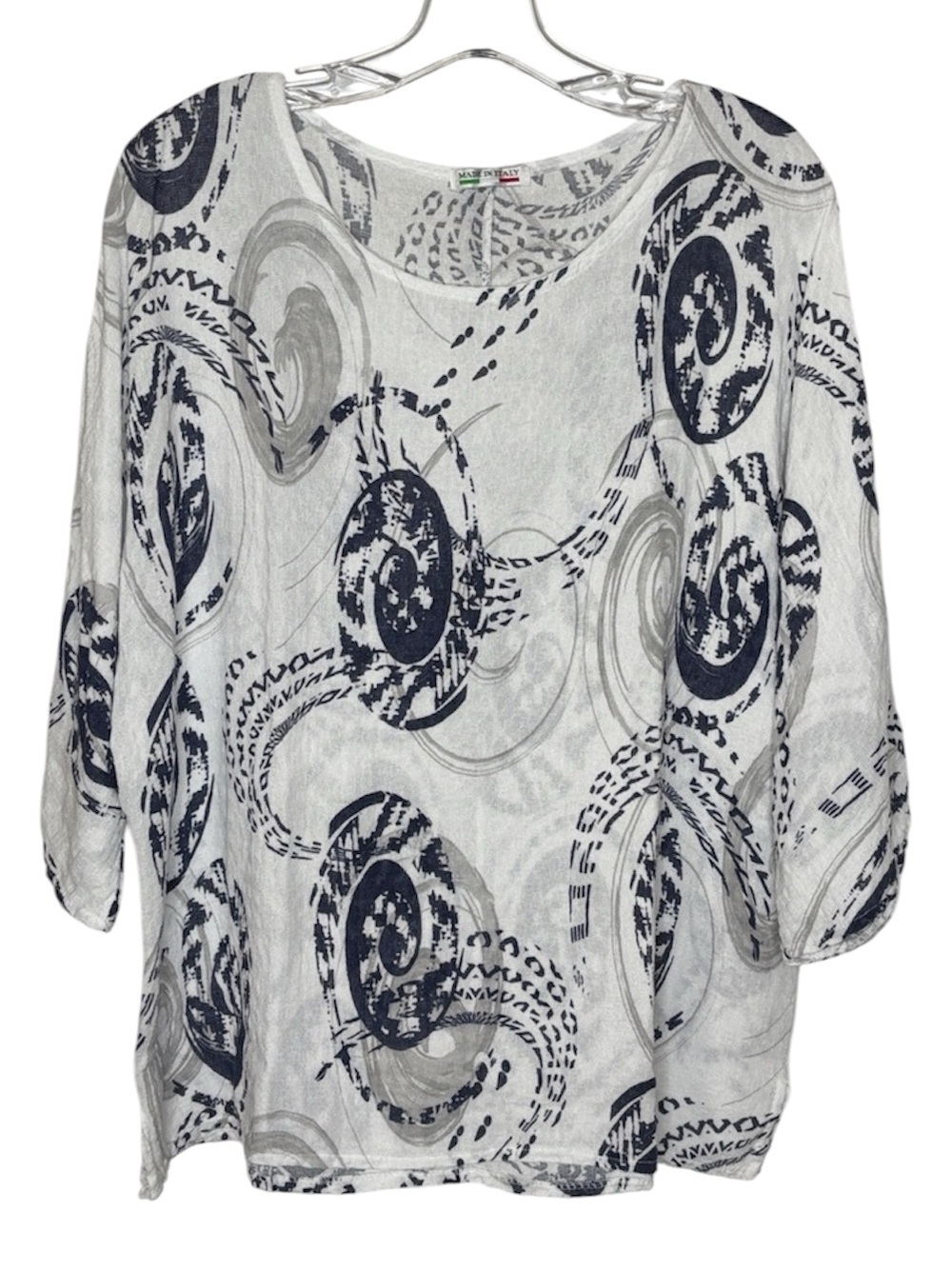 Made in Italy Cotton Scoop Neck Tunic Top | White, Navy, Gray